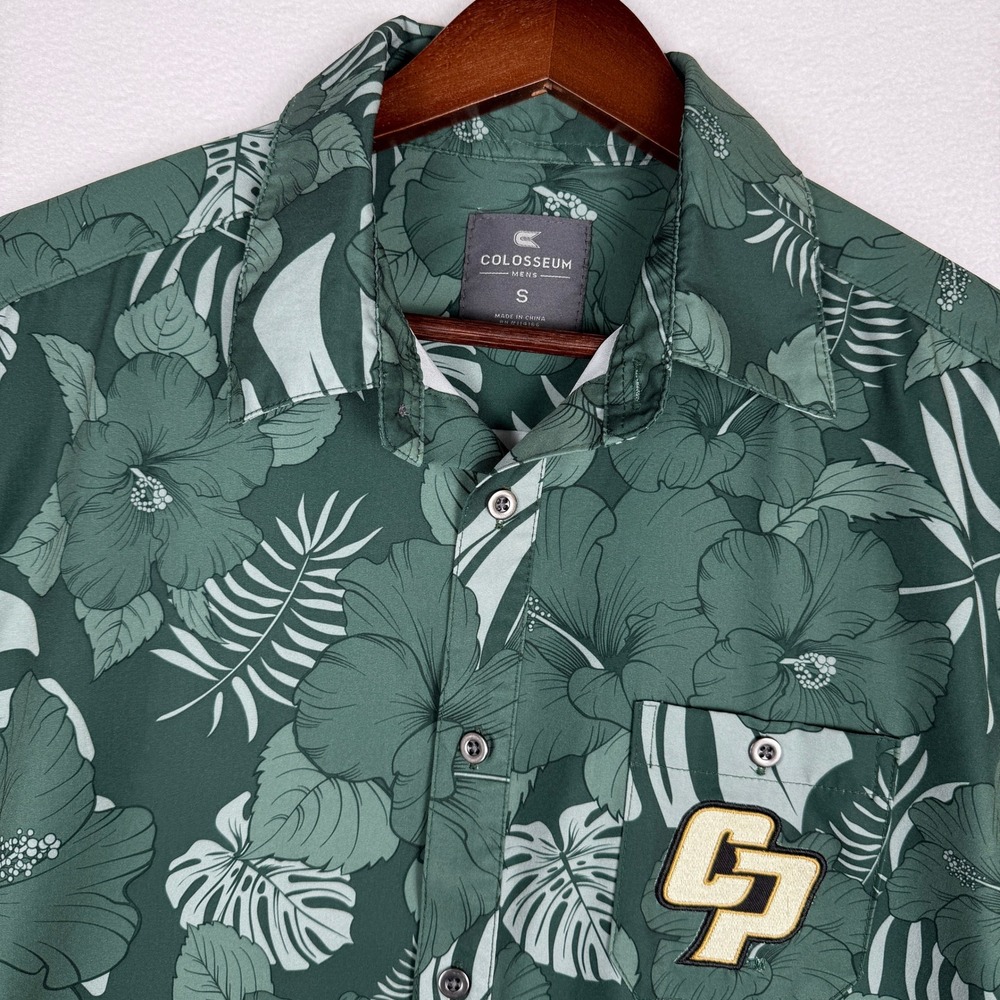 Colosseum Cal Poly Mustangs Mens S Green Tropical Floral Hawaiian Shirt
